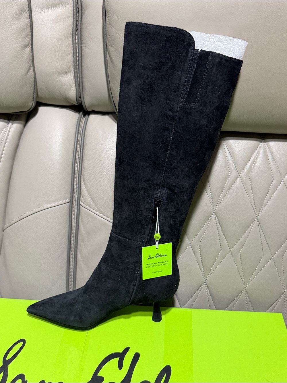 Sam Edelman Black Knee-High Pointed-Toe Kitten Heel Boots - Picture 5 of 10